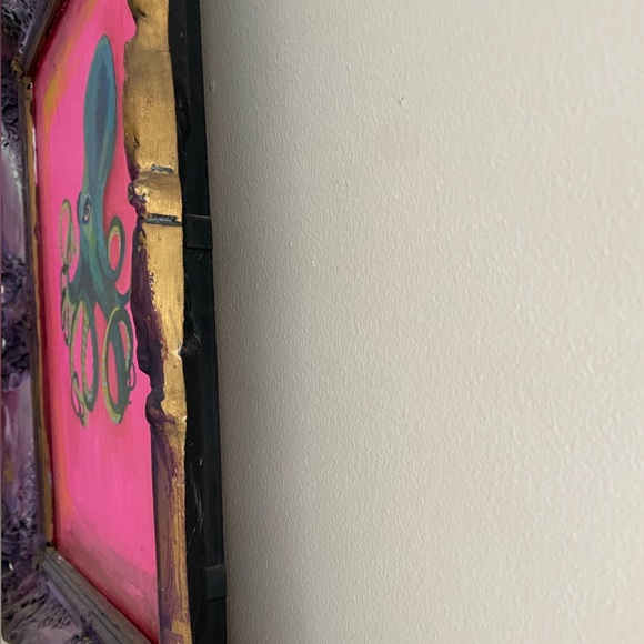 Original Octopus Acrylic Painting over a Thrifted Framed Art Print - 26x22” - Picture 6 of 9